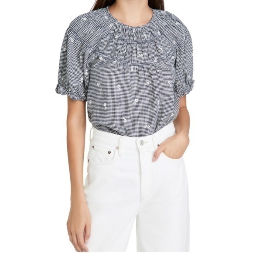 NWT‎ Madewell Embroiderd Floral Gingham Top